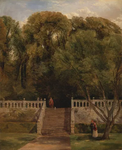 On the Terrace at Haddon Hall, Derbyshire by Thomas Creswick, 1840 — digital art print download
