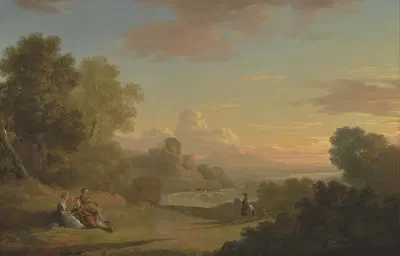An Imaginary Landscape with a Traveller and Figures Overlooking the Bay of Baiae by Thomas Jones — digital art print download