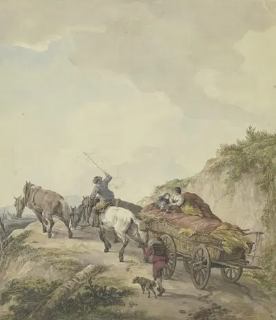 Bauernwagen in bergiger Landschaft by Wilhelm von Kobell, 1790 — digital art print download