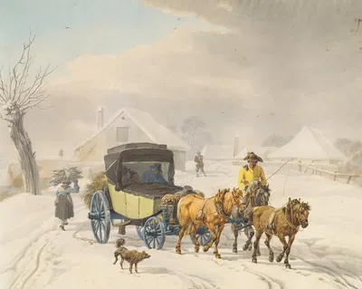 Stagecoach in Winter by Wilhelm von Kobell — digital art print download
