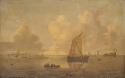 Морской пейзаж с городом на фоне by Виллем ван Диест, 1625 – 1663 — digital art print download