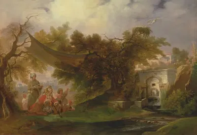 Indian Landscape with Figures near a Stream by William Daniell — digital art print download