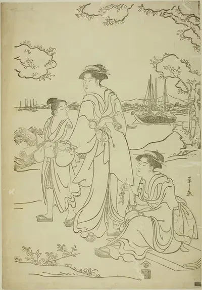 Наблюдение за цветением вишни на холме Готен II by Чобунсай Эйси, c. 1787 — digital art print download