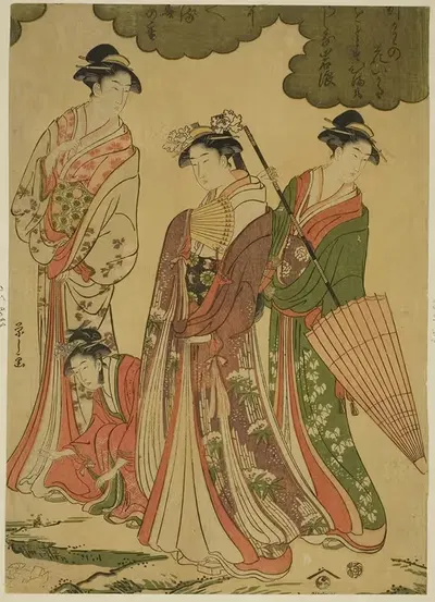 Женщины, рассматривающие цветение вишни II by Чобунсай Эйси, c. 1793 — digital art print download