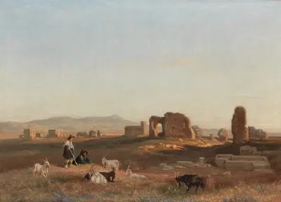 A Southern Landscape with Ruins, with Goats and Shepherds by Andreas Marko — digital art print download