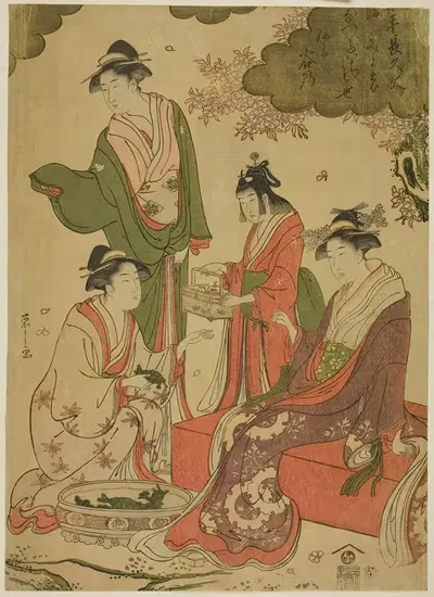 Женщины, рассматривающие цветение вишни by Чобунсай Эйси, c. 1793 — digital art print download