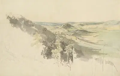 Холмистый пейзаж с замком Ландсберг by Карл Вагнер, 1830-1836 — digital art print download