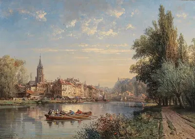 Деревня у реки by Шарль Эфрази Кувассег, 1874 — digital art print download
