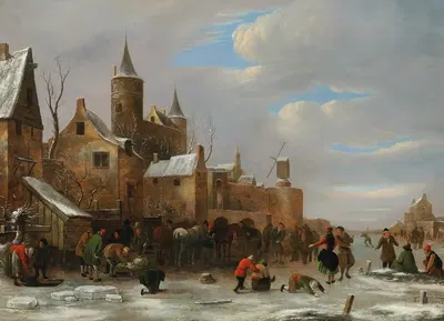 Веселая компания на замерзшей реке by Николас Моленер — digital art print download