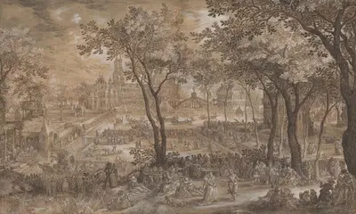 Венецианская вечеринка в саду шато by Давид Винкбунс, c. 1602 — digital art print download