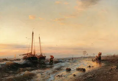 Прибытие рыболовных лодок by Эдуард Хильдебрандт, 1901 — digital art print download