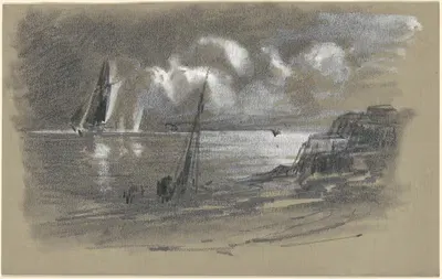Морское побережье при лунном свете (лицевая сторона) by Эдвард Моран — digital art print download