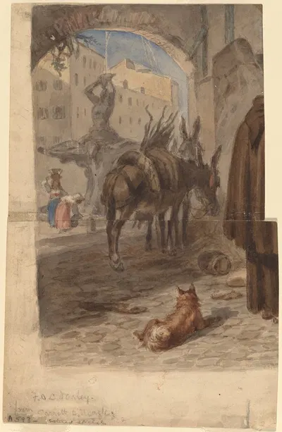 Bernini Fountain, Rome (recto) by Felix Octavius Carr Darley, c. 1867 — digital art print download