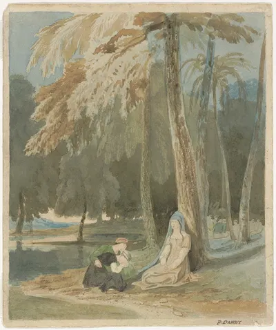 Three Women Seated by a Wooded Lake by Francis Danby, c. 1826 — digital art print download