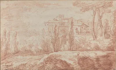 An Italian Walled Town Seen through Trees by Франсуа Лемойн, c. 1724 — digital art print download
