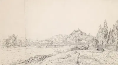 Panoramaansicht von Graz mit der Radetzkybrücke by Винценц Кройцер — digital art print download