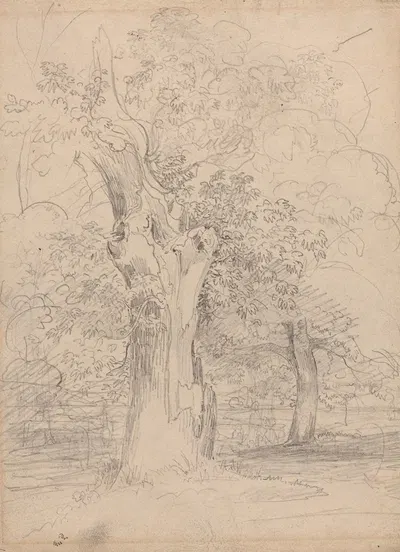 An Ancient Tree with Figures in a Landscape by Фридрих Салатэ, c. 1835 — digital art print download
