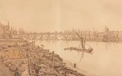 View of Old London Bridge by Уильям Генри Хант, 1825 — digital art print download