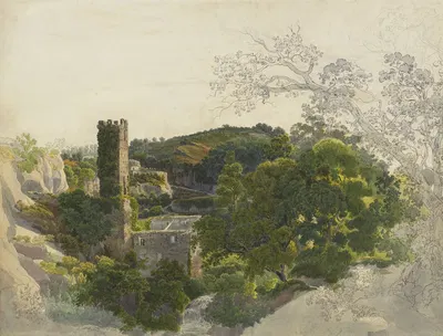 Ruins of a Fortified Tower among Wooded Hills by Friedrich Salathé, 1816-1821 — digital art print download