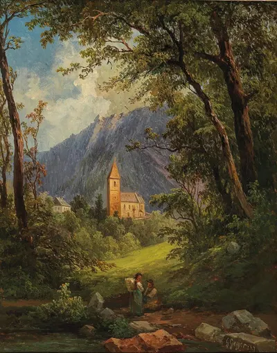 Небольшая церковь в горах by Георг Гейер, 1887 — digital art print download