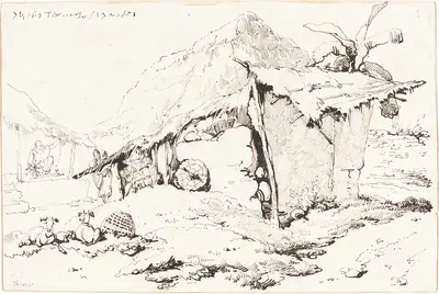 A Village Hut in India (recto) by Джордж Чиннери, 1814-1824 — digital art print download