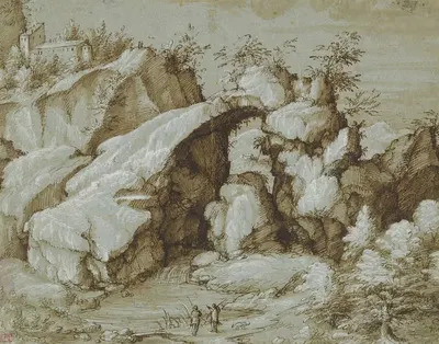 Скалистый пейзаж с природным аркой by Джерардо Чибо, c. 1575 — digital art print download