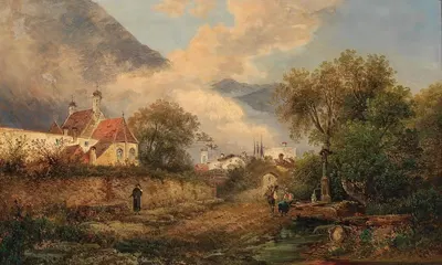 By the Fountain before the Village by Gustav Barbarini — digital art print download