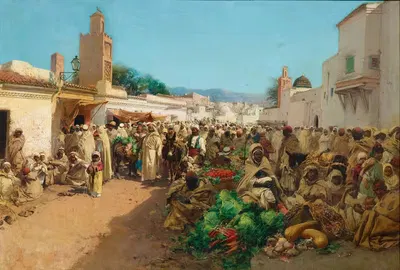 A Market Scene in Tlemcen, Algeria by Gustavo Simoni, c. 1883 — digital art print download