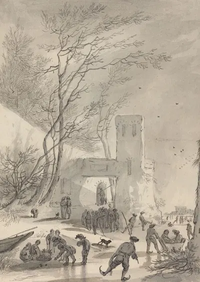 Skaters Outside a City Wall by Хендрик ван дер Стратен — digital art print download