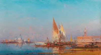 Венеция, вид на Санта-Мария делла Салуте на закате by Анри Дювье — digital art print download
