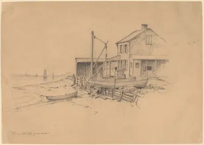 Fishing Boats and Shack by Генри Фаррер — digital art print download