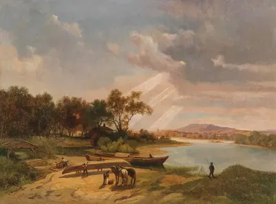Строители лодок на берегу реки by Игнац Раффальт, 1848 — digital art print download