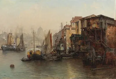 A View of the Thames, in the Background St. Paul’s Cathedral by Jacques Matthias Schenker, 1885 — digital art print download