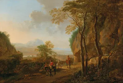 An Italianate landscape with travellers by Jan Both — digital art print download