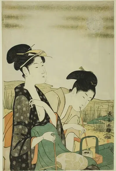 Moon viewing by Eishōsai Chōki, c. 1794 — digital art print download