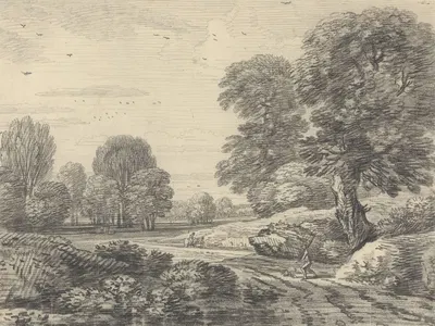 Travelers on a Road in a Wooded Landscape by Jean Baptiste Claude Chatelain — digital art print download