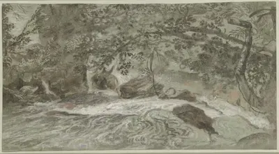 Пороги с нависающими ветвями (обратная сторона) by Франц Иоахим Бейх, 1704-1714 — digital art print download