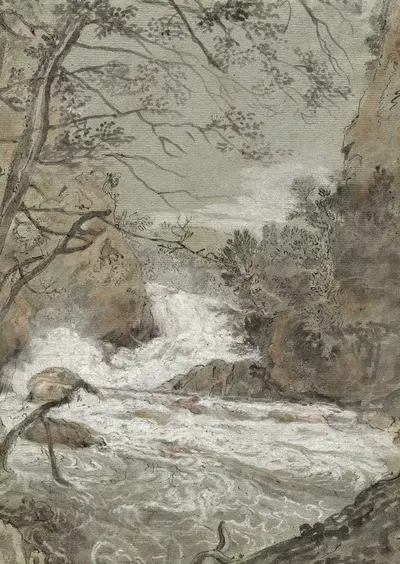 Речной пейзаж с водопадом (лицевая сторона) by Франц Иоахим Бейх, 1704-1714 — digital art print download