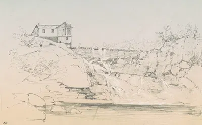 Building by a Dam by Джон Фредерик Кенсетт, 1850-1860 — digital art print download