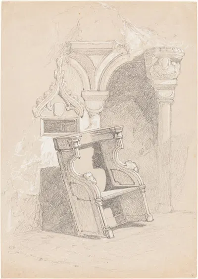 Sketch of Ruined Church Interior with Chair by Джон Селл Котман — digital art print download