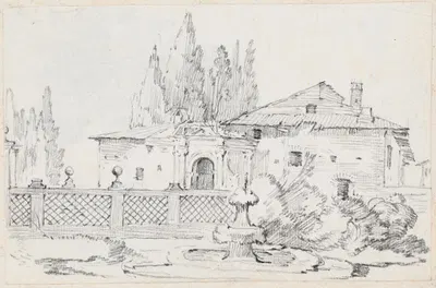 House and Trees across a Garden Wall by Жозеф-Мари Вьен, 1744-1750 — digital art print download