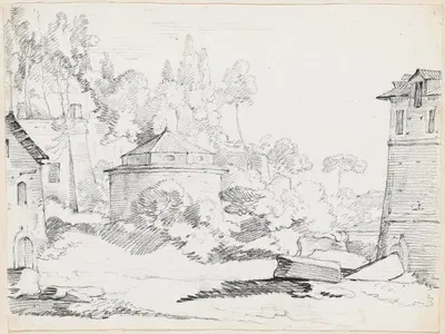 Landscape with the Church of San Teodoro by Жозеф-Мари Вьен, 1744-1750 — digital art print download