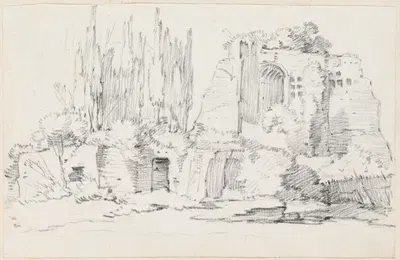 Roman Ruins with a Stand of Cypresses by Жозеф-Мари Вьен, 1744-1750 — digital art print download