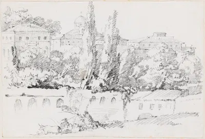 Walls of Rome with Santa Maria del Popolo in the Distance by Жозеф-Мари Вьен, 1744-1750 — digital art print download