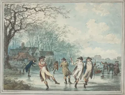 Skaters on the Serpentine in Hyde Park by Julius Caesar Ibbetson, 1786 — digital art print download