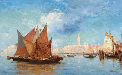 Venice, Fishing Boats in the Bacino di San Marco by Louis Claude Mouchot, 1874 — digital art print download