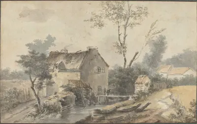 Mill with Bridge and Figures by Луи Габриэль Моро — digital art print download