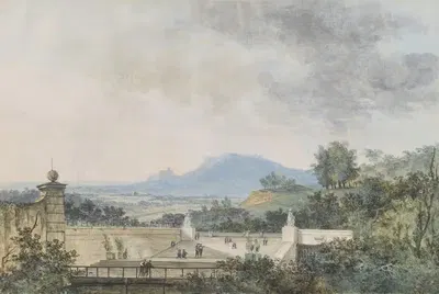 Панорамный вид на террасный парк by Луи Габриэль Моро, 1780-1790 — digital art print download