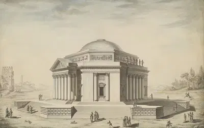 Шестигранный храм в итальянском пейзаже by Луи Гюстав Тараваль, c. 1780 — digital art print download