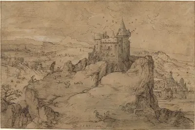 Landscape with Castle above a Harbor by Matthys Cock, 1540 — digital art print download